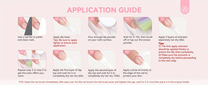 Dip Powder Nail Kit with SAVILAND Label, 60g Clear Powder, Three 15ml Liquids, Files, Buffer and Brush