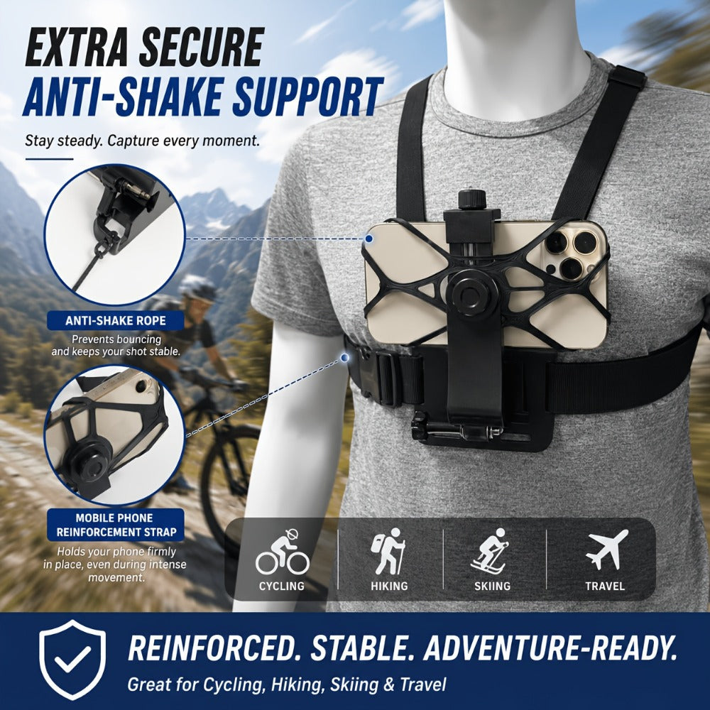 Adjustable Chest Camera Mount Harness with Six Black Checkout Styles and One-Size Strap Configuration