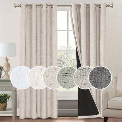 Two-Panel Linen-Textured Blackout Curtain Set in Six Colors with 52-Inch Width and Four Lengths