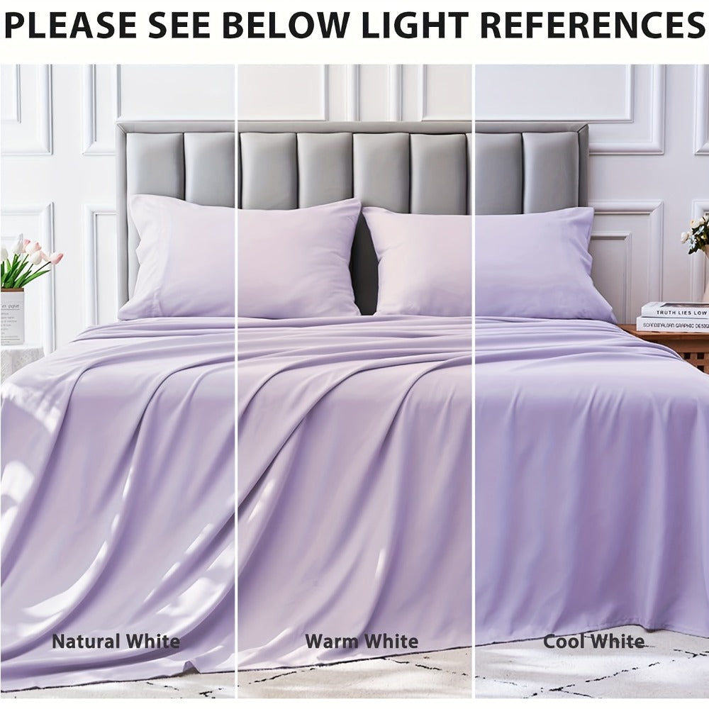 Microfiber Bed Sheet Set 4-Piece Deep Pocket Fitted Sheet Flat Sheet Pillowcases Twin Full Queen King All Colors Soft Breathable Fade Resistant Easy Care