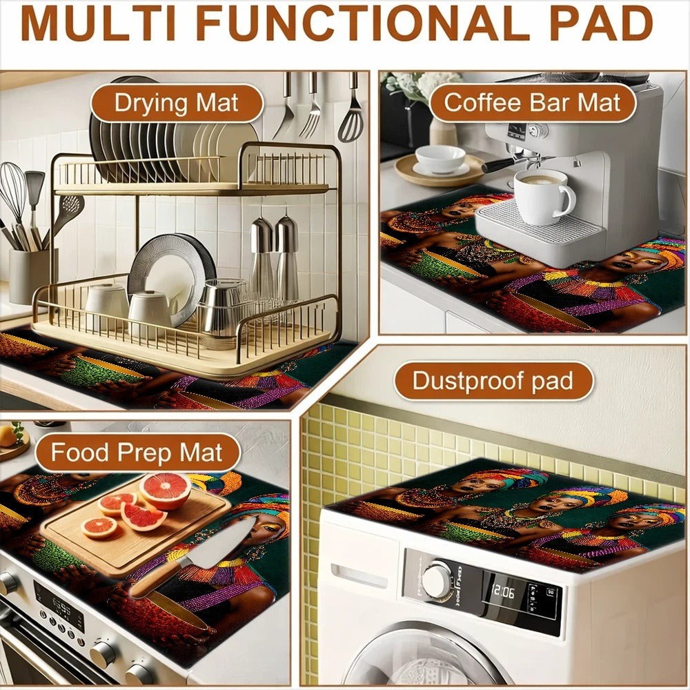 Colorful Portrait Pattern Stove Protector Mat, 28.35 x 20.47 Inches with Rectangular Format