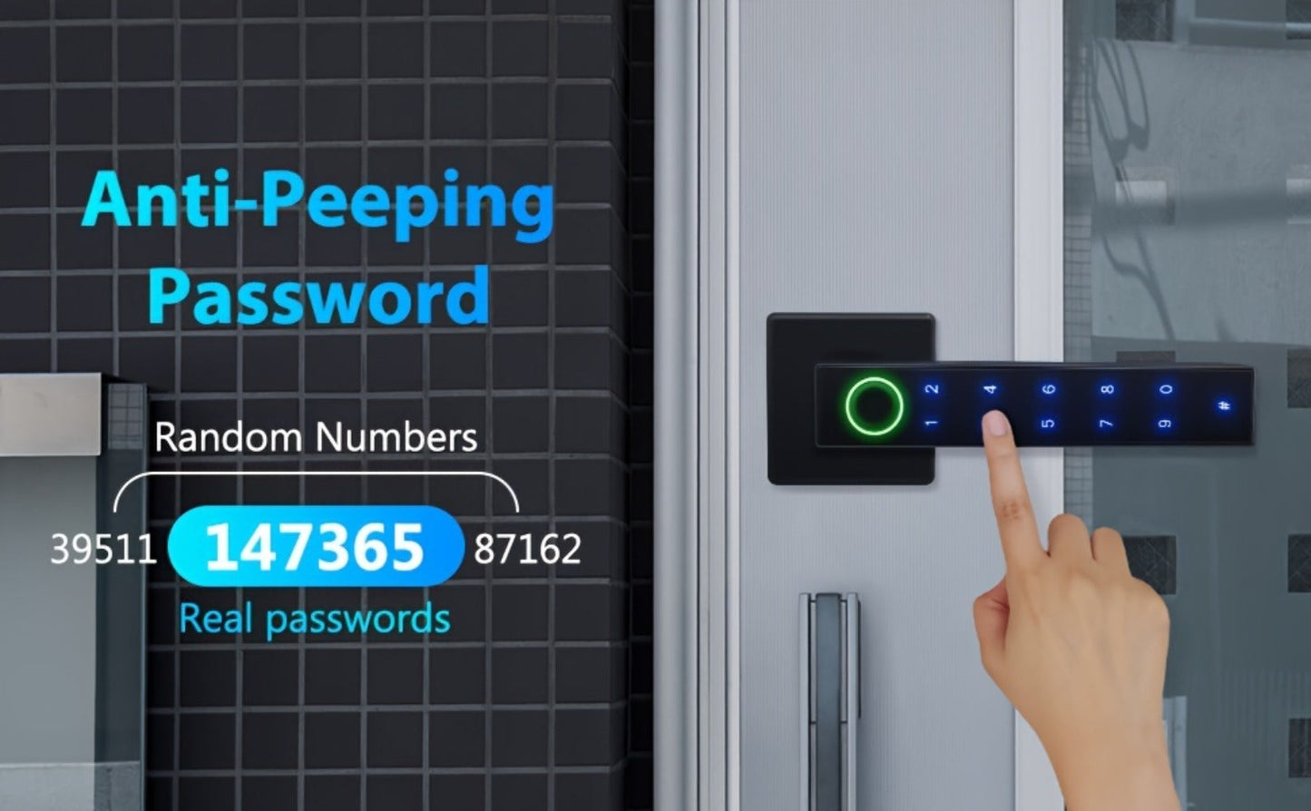 5-in-1 Smart Door Lock Handle with Fingerprint, App, Passcode, IC Card & Key - Anti-Peep, Left & Right Hand Compatible, Keyless Entry for Home, Office & Apartment, 2 IC Cards & 2 Keys Included