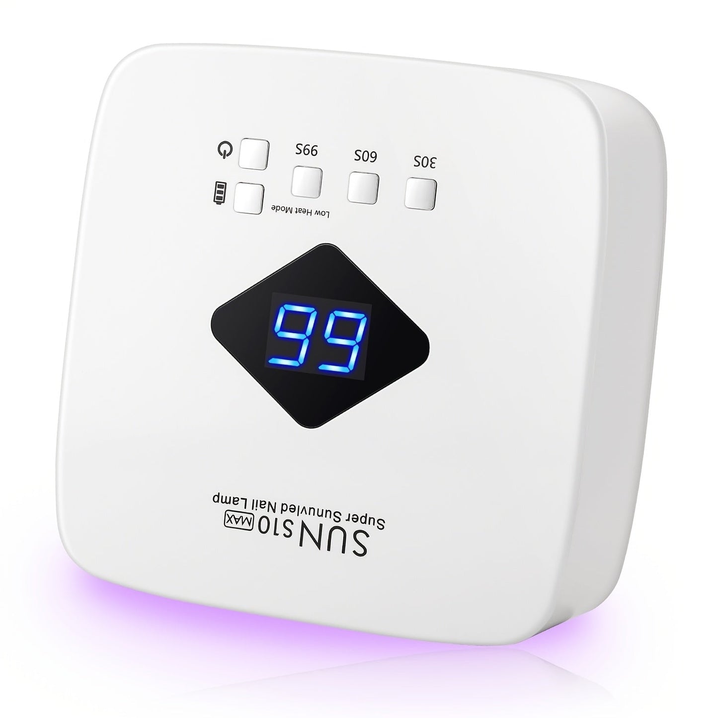 Wireless 30-Bead UV LED Nail Lamp in White with Three Timer Settings and SUN-S10MAX Model Label