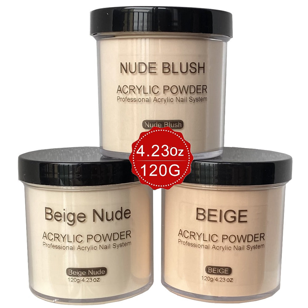 120g Acrylic Nail Powder Jar in Nude Blush, Beige or Beige Nude for Use with Compatible Acrylic Liquid