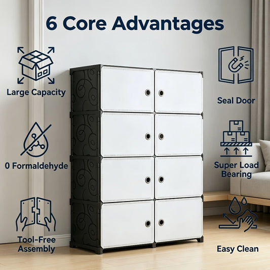Storage Cabinet Modular Magnetic-Door Organizer with Three or Four Tiers and Two Capacity Options