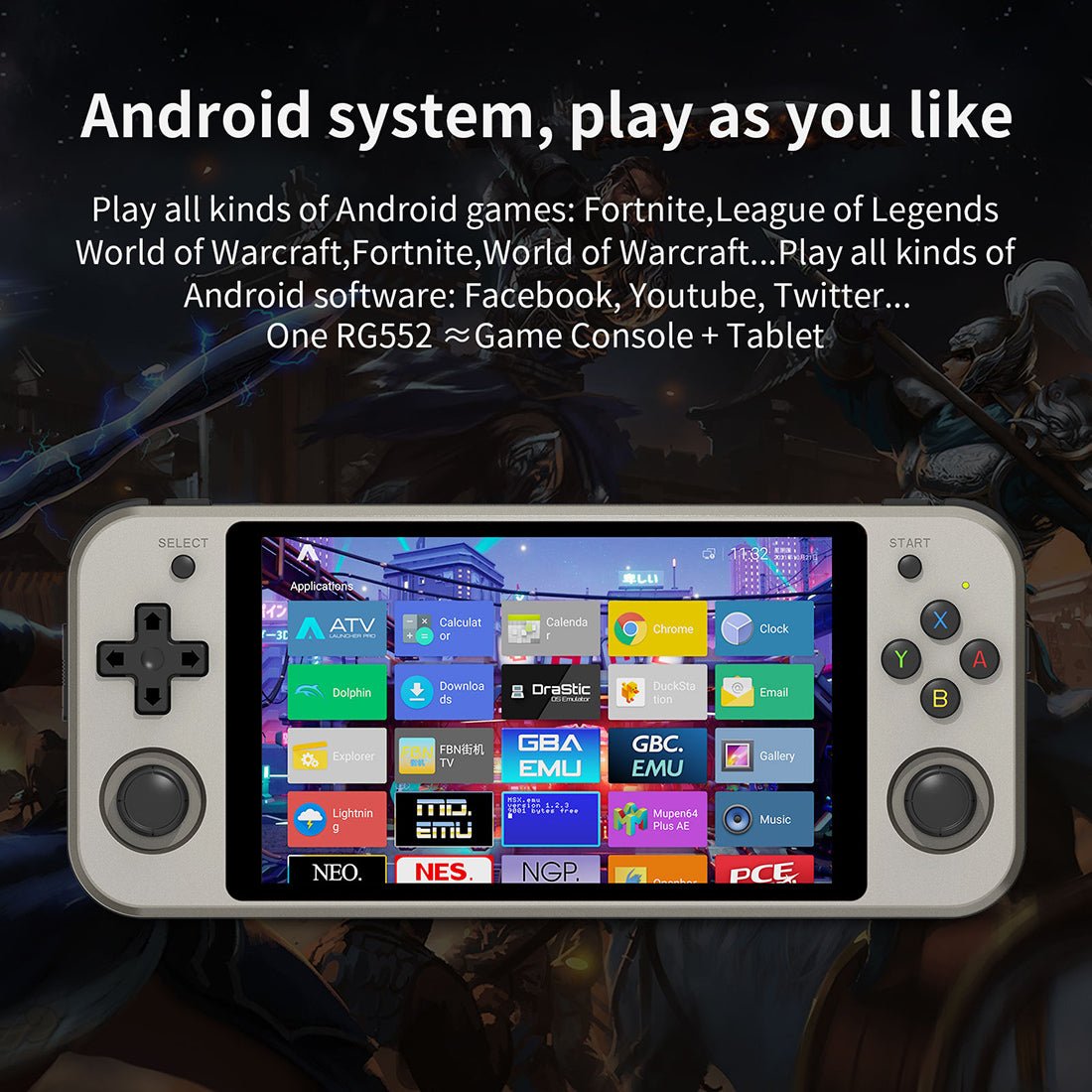 Handheld Game Console Anbernic RG552 with 5.36-inch IPS OCA Full-Lamination, 64GB, 128GB or 256GB Options, 3200mAh Battery, Android 7