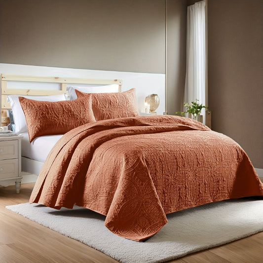 Quilt Set 3 Piece Soft Lightweight Bedding - Thin Bed Quilt with 2 Pillowcases for Bedroom Guest Room, Full Queen King, All Season Comforter Set, 10 Colors