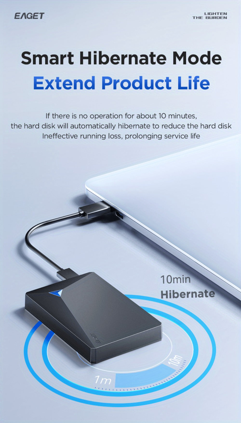 Dual-Disk 1TB Portable Hard Drive with USB 3.0 Interface, EAGET G20 Pro Black Enclosure and Type-C Diagram