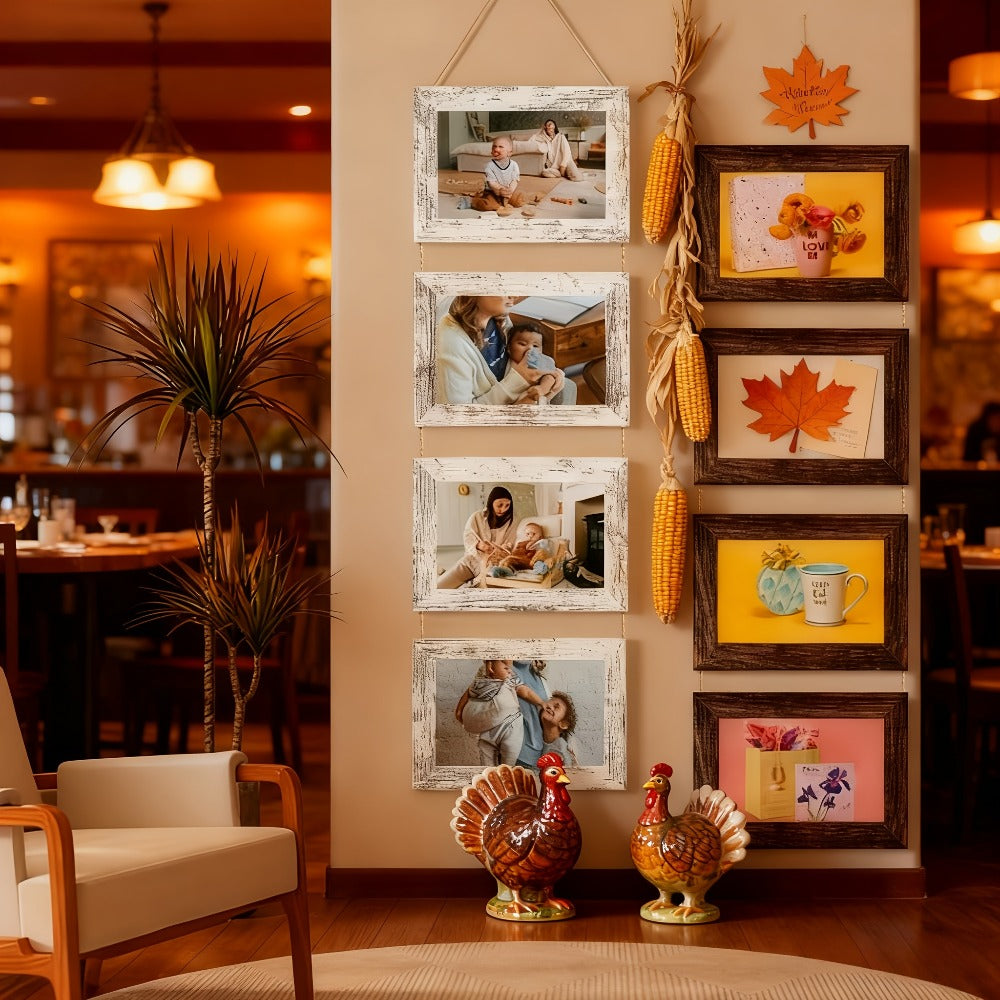Four-Frame 4 x 6-Inch Hanging Photo Collage with Mats and White or Brown Checkout Color Options