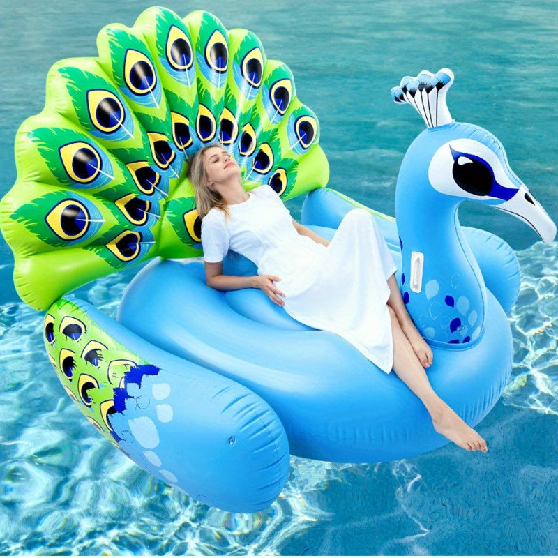 Inflatable Pool Float Giant Peacock Water Raft 66 Inch 2 Person Thick PVC Summer Outdoor Swimming Pool Party Lounger for Adults Kids