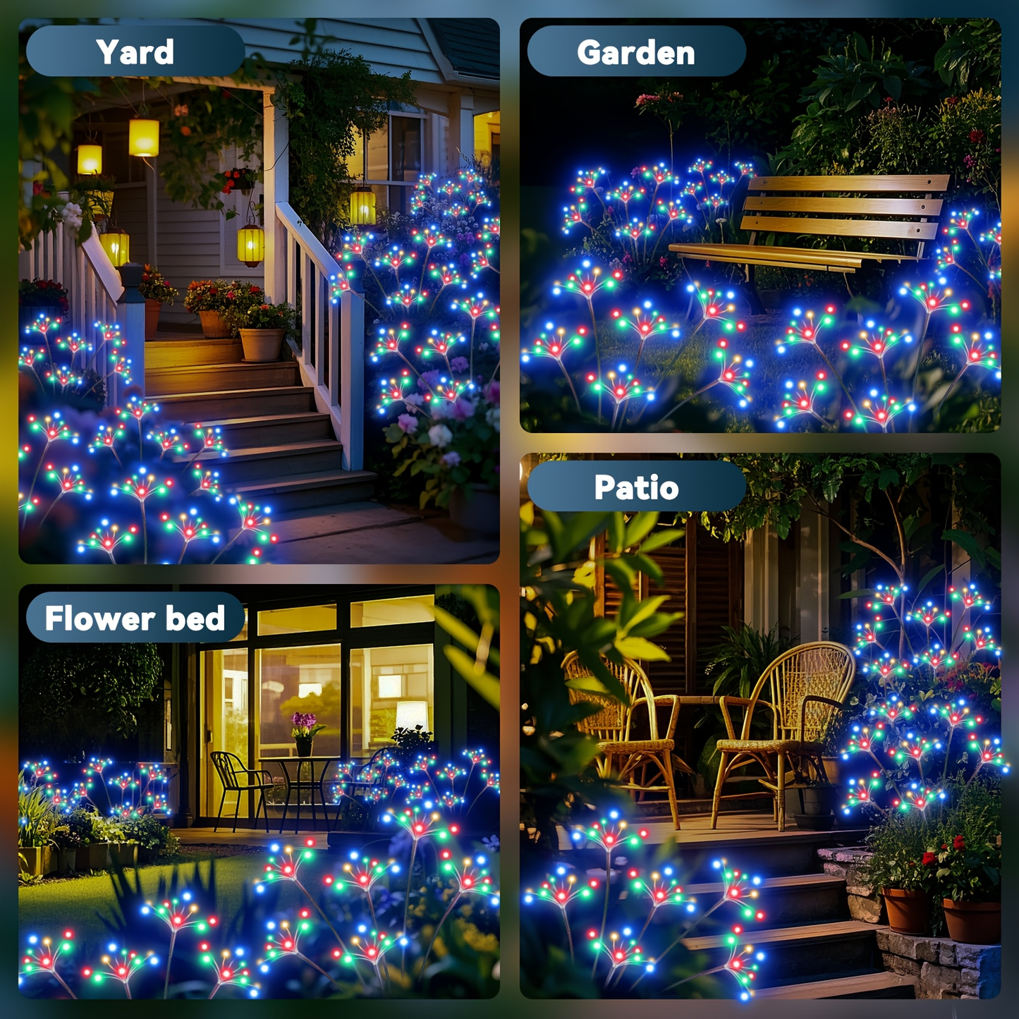 Solar Garden Lights Outdoor 4 Pack Twinkling Swaying Firework LED Stake Lights 2 Modes – Decorative Solar Path Lights for Yard Patio Flowerbed Camping Christmas Party Decor