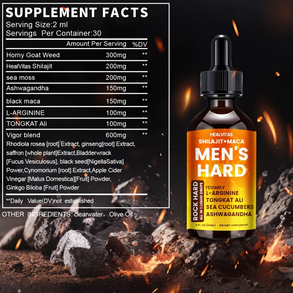 Shilajit and Maca Men's Health Supplement Liquid Drops in One Labeled 2.03 fl oz Dropper Bottle