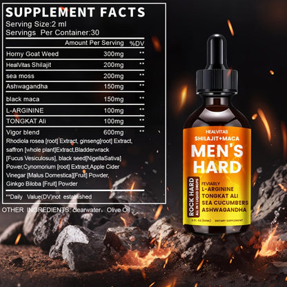 Shilajit and Maca Men's Health Supplement Liquid Drops in One Labeled 2.03 fl oz Dropper Bottle