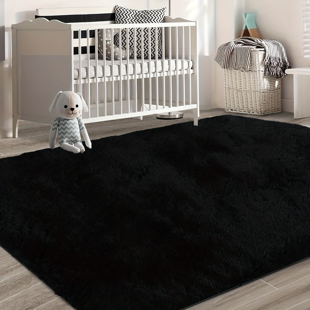 Area Rug, Black Rectangular Shaggy Microfiber Style in 4x6, 5x8, 6x9 or 8x10 Feet with Machine-Wash Care