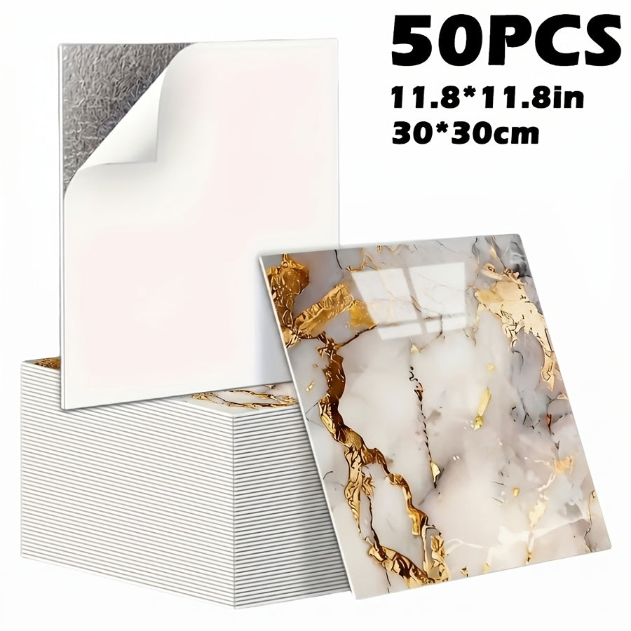 Peel and Stick Wall Tiles 50/100pcs - PVC Marble Self-Adhesive Vinyl Panels for Bathroom Shower Kitchen Living Room TV Backdrop