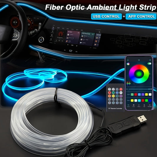 Car Interior Ambient Light Strip 3M, APP Control Music Sync 7-Color LED Atmosphere Lighting Kit for Door Console Dashboard, Rhythm-Reactive Neon Accent Lights for All Vehicles