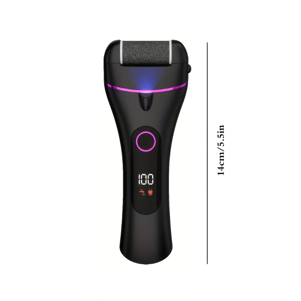 14-in-1 Rechargeable Electric Foot Care Kit with Three Roller Heads, Display and Black or Purple Finish