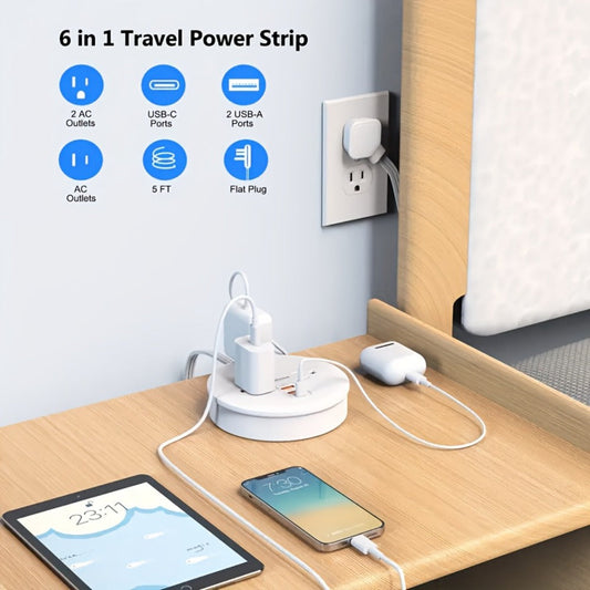 Power Strip Retractable Two-Pack with 3 AC Outlets, 1 USB-A, 2 USB-C, 4-Foot Cord and Flat Plug
