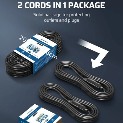 Two-Pack 20-Foot 16/3 Extension Cords in Black with Grounded Three-Prong Plug and Single Outlet