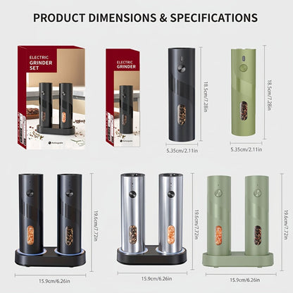 Electric Salt and Pepper Grinder Set with LED Light, Rechargeable Automatic Salt Pepper Mill, Adjustable Coarseness 3.72oz Large Capacity, Kitchen BBQ Restaurant Outdoor Wedding Gift