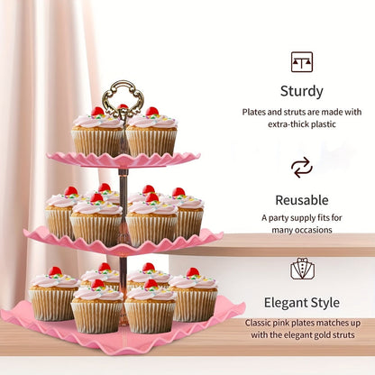 Five-Piece Cupcake Stand Set with Two Three-Tier Square Towers and Three Appetizer Trays in Pink or White