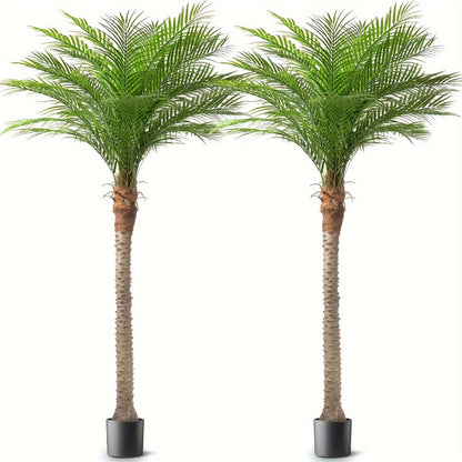 Large Artificial Palm Tree with Textured Trunk, Green Fronds and Three Exact Height-and-Pack Checkout Options