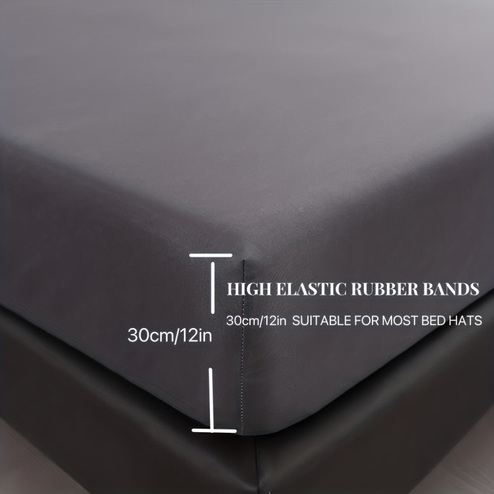 Waterproof Solid-Color Fitted Sheet with 11.8-Inch Pocket, Six Colors and Twin to King Sizes