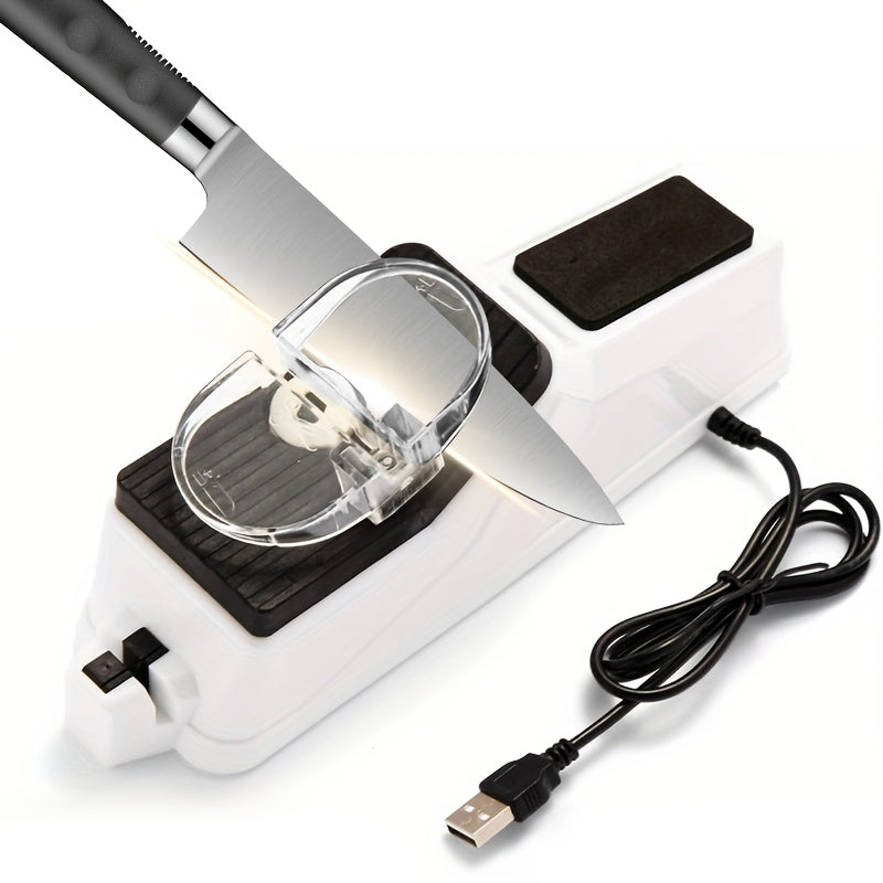 USB-Powered Electric Knife Sharpener with Five Double-Sided Stones and Clear Protective Cover