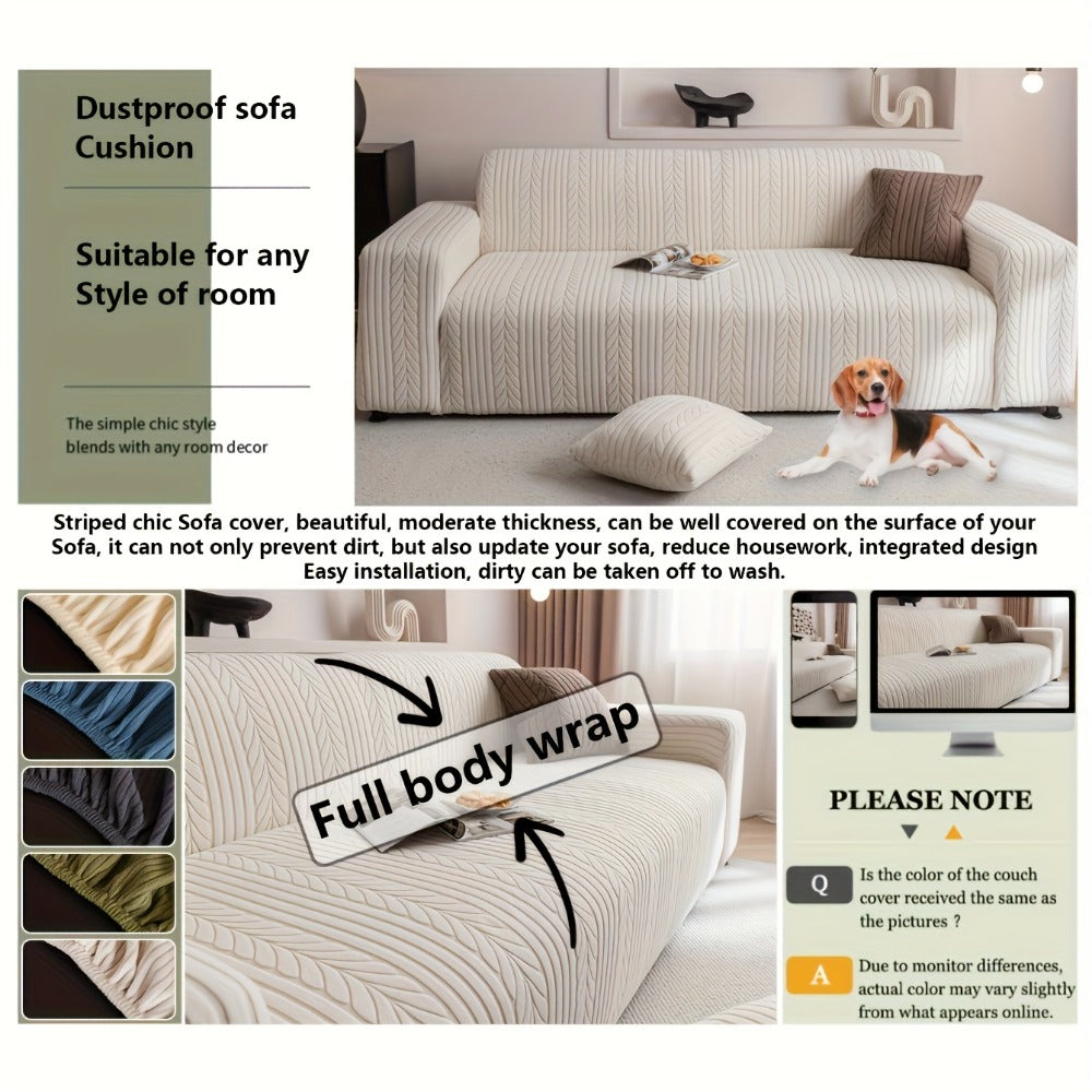 Sofa Cover Stretchy Washable Slipcover for 1 2 3 4 Seater Couch, Zigzag Textured Fabric, Scratch Slip Resistant Furniture Protector, Cream White Light Grey Dark Gray Coffee Brown