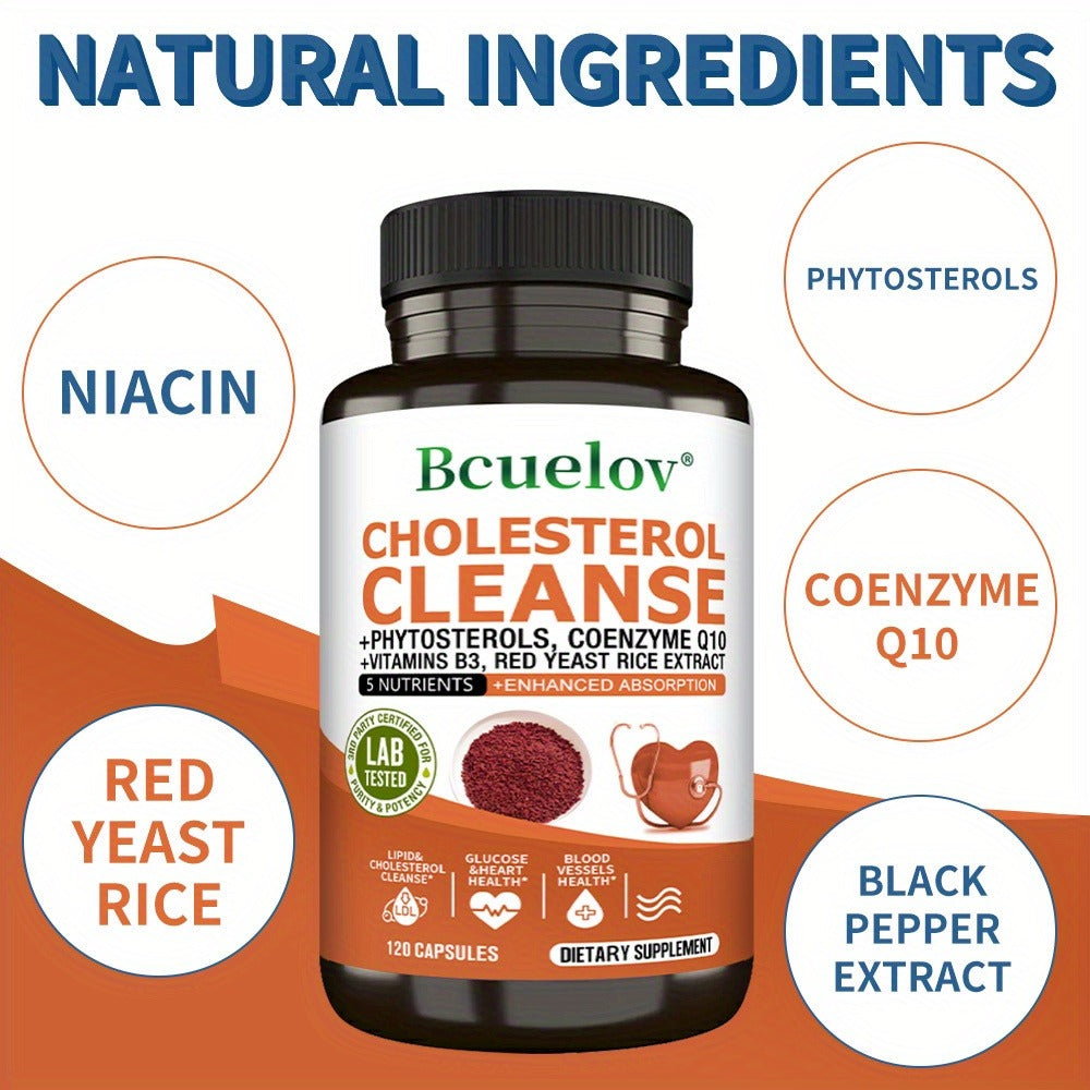 Herbal Supplement with Bcuelov Label, Phytosterols CoQ10 and Red Yeast Rice Capsules, 120 Count
