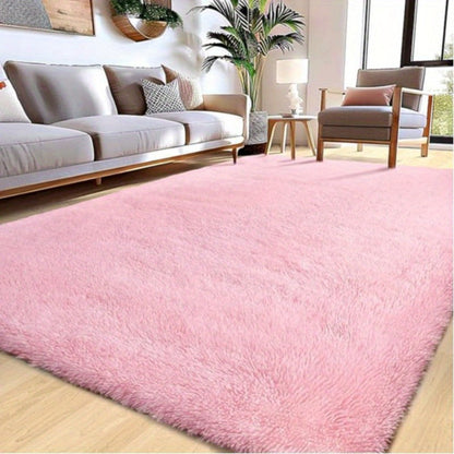 Area Rug Pink Soft Shaggy Design in Four Sizes with Placement Stickers for Bedroom or Dorm