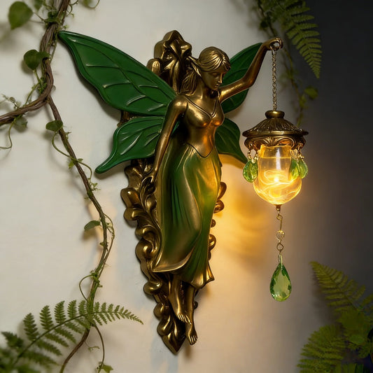 Fairy Statue Wall Decor 9.84in Fantasy Forest Fairy Sculpture – Carved Green Leaf Art Wall Hanging Ornament for Bedroom Living Room – Dreamy Fairy Tale Home Decor Gift for Fairy Lovers Easter Spring