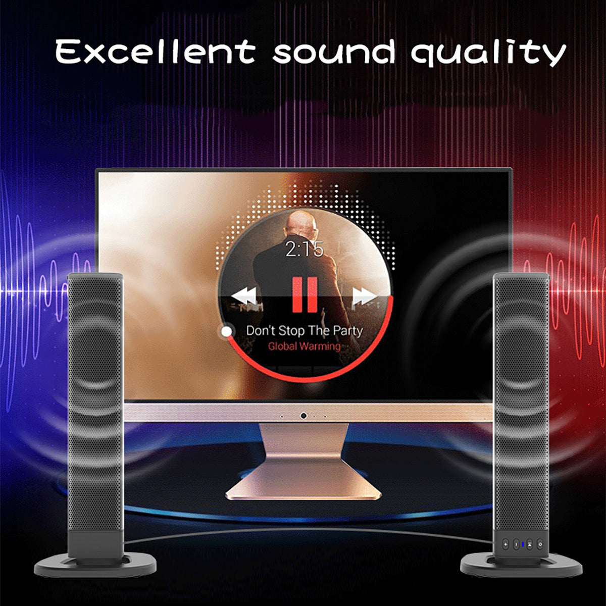 Detachable 21.65-Inch TV Soundbar with TF, AUX, USB and RCA Inputs, FM Radio and Black Finish