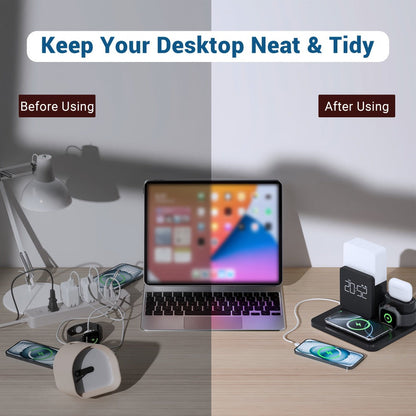 Wireless Charging Station, 3-in-1 Bedside Dock with Alarm Clock for iPhone and Samsung Galaxy Phones