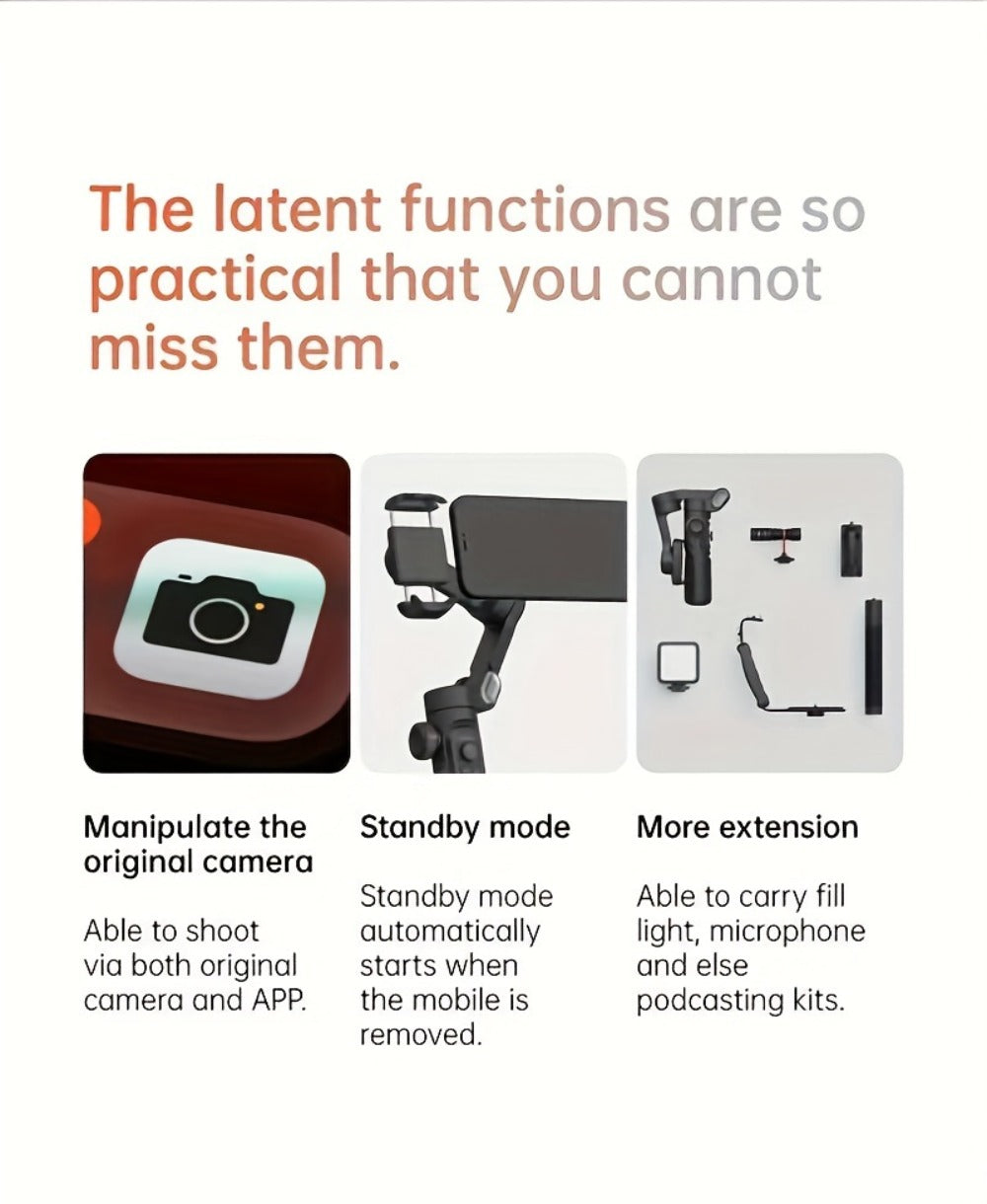 AOCHUAN Foldable 3-Axis Gimbal Stabilizer with Extendable Pole & Panoramic Gesture Control – AI Face Tracking Phone Gimbal, Magnetic Wireless Remote, 360° Rotation for Vlogging, Live Streaming & Travel