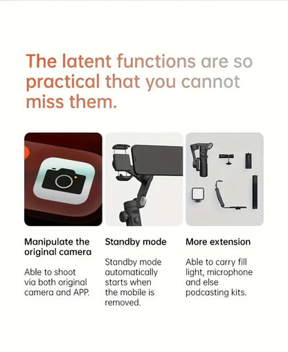 AOCHUAN Foldable 3-Axis Gimbal Stabilizer with Extendable Pole & Panoramic Gesture Control – AI Face Tracking Phone Gimbal, Magnetic Wireless Remote, 360° Rotation for Vlogging, Live Streaming & Travel
