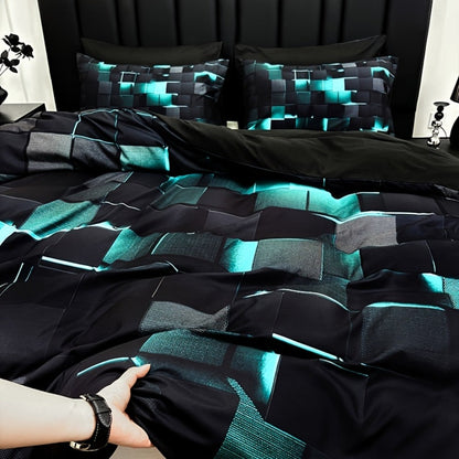 Three-Piece Plaid Duvet Cover Set with Two Pillowcases in Five Colors and Four Bed Sizes for Home and Everyday Use