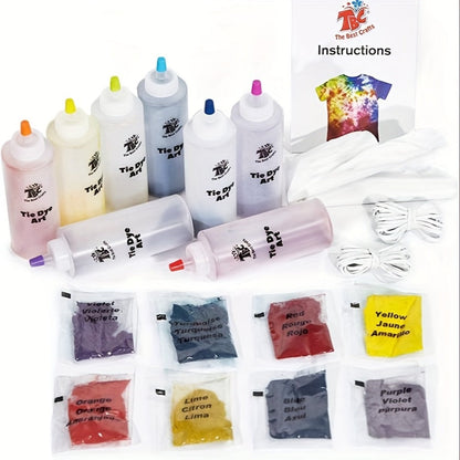 Tie-Dye Craft Kit with Eight Squeeze Bottles, Dye Packets, 40 Rubber Bands, Gloves and Instruction Sheet