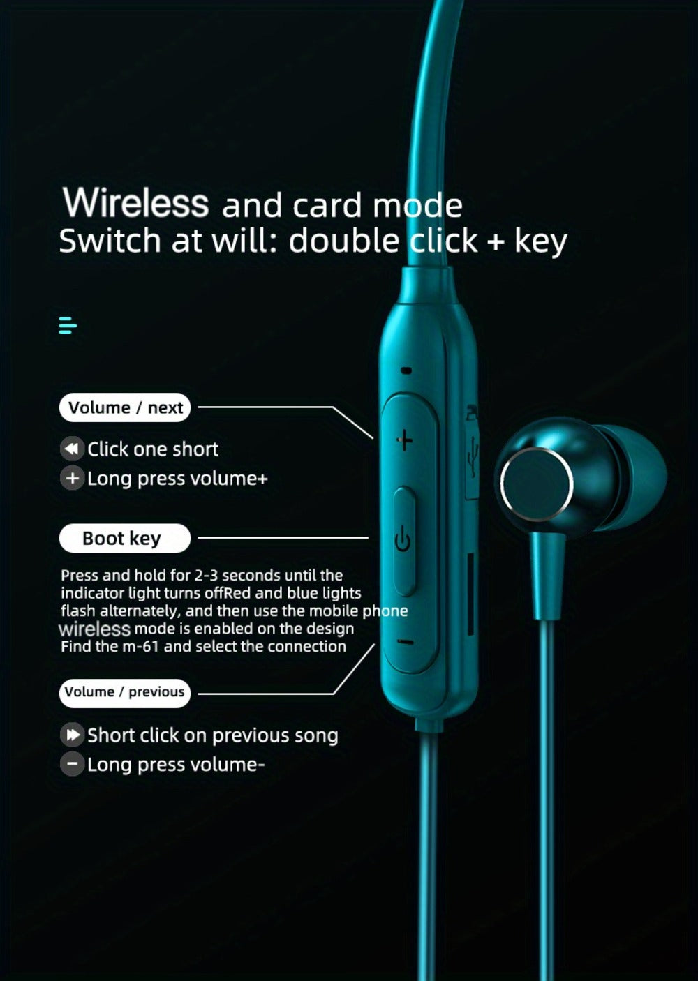 Neckband Magnetic Wireless Earbuds 20H Playtime 230mAh In-Ear Noise Canceling Sports for Bedside Audio, Alarms and Room Entertainment