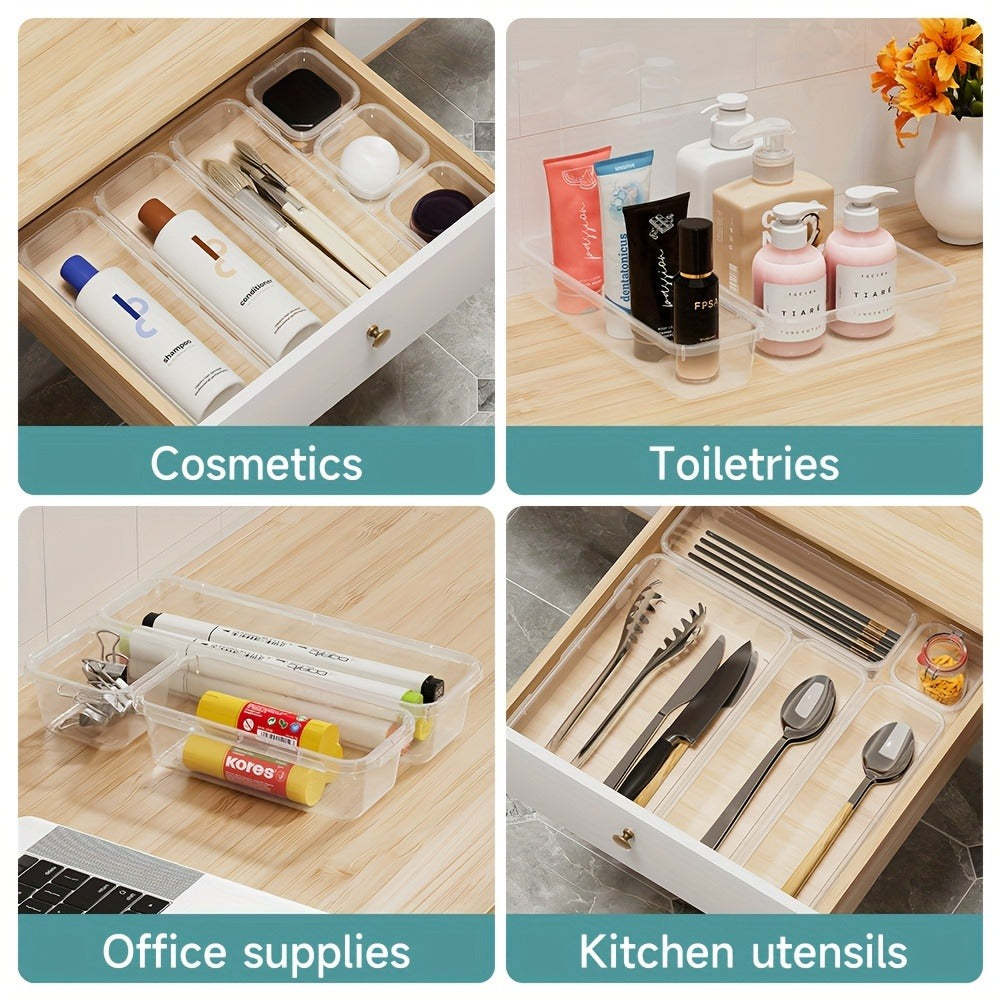 Drawer Storage Organizer Set 25-Piece Transparent PET Boxes for Vanity, Desk and Dresser Use
