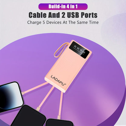 Power Bank 10000-30000mAh with 15W Charging, Four-in-One Cable and Four-Mode Camping Light