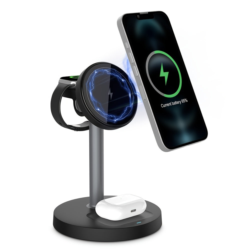3-in-1 Wireless Charging Station 6 Colors Fast Qi Charger for iPhone 17/16/15/14/13/12, Apple Watch Ultra/Series 11/10/9/SE & AirPods 4/3/2 Pro – Anti-Slip Foreign Object Detection | Pink White Black Purple Green Blue