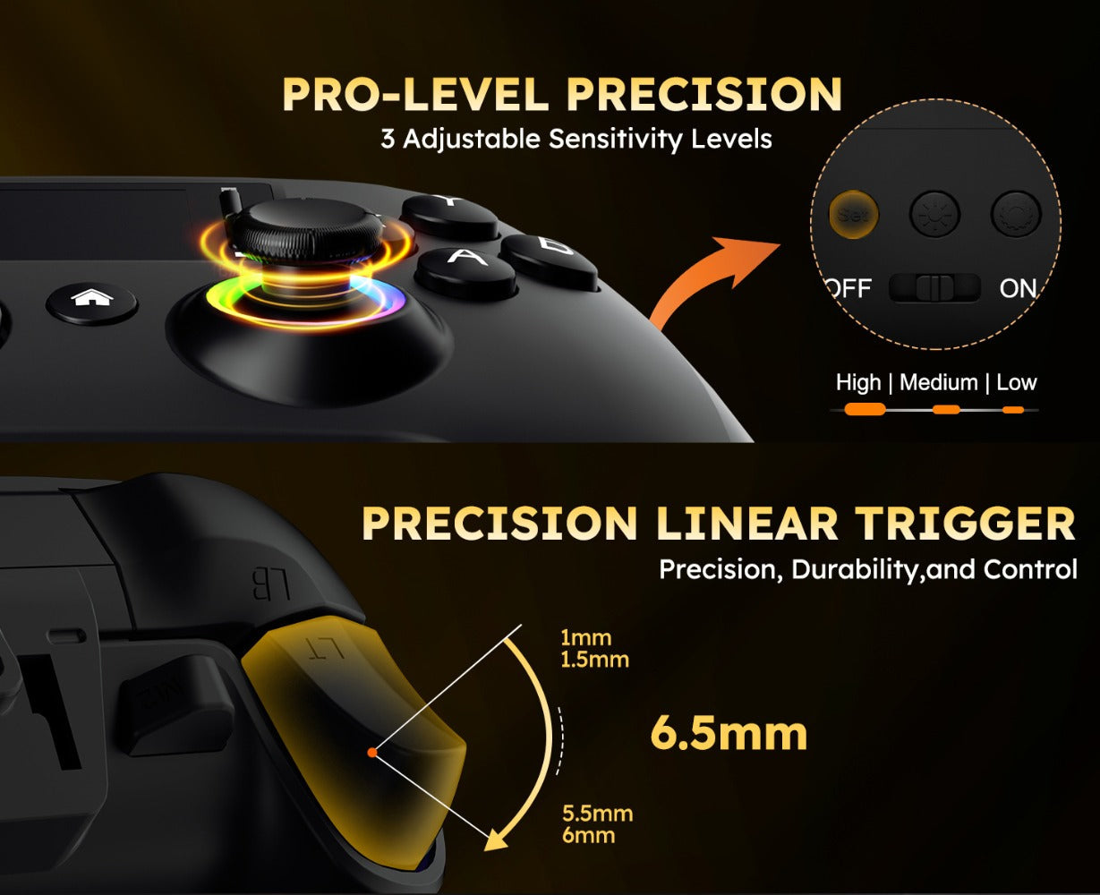 Wireless Gaming Controller Touchscreen PC PS4 Switch Android iOS - 4 Programmable Buttons Rapid Fire 6-Axis Gyroscope Dual Vibration RGB Lighting Bluetooth Gamepad for All Platforms