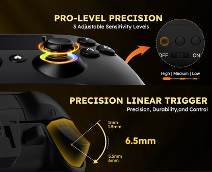 Wireless Gaming Controller Touchscreen PC PS4 Switch Android iOS - 4 Programmable Buttons Rapid Fire 6-Axis Gyroscope Dual Vibration RGB Lighting Bluetooth Gamepad for All Platforms