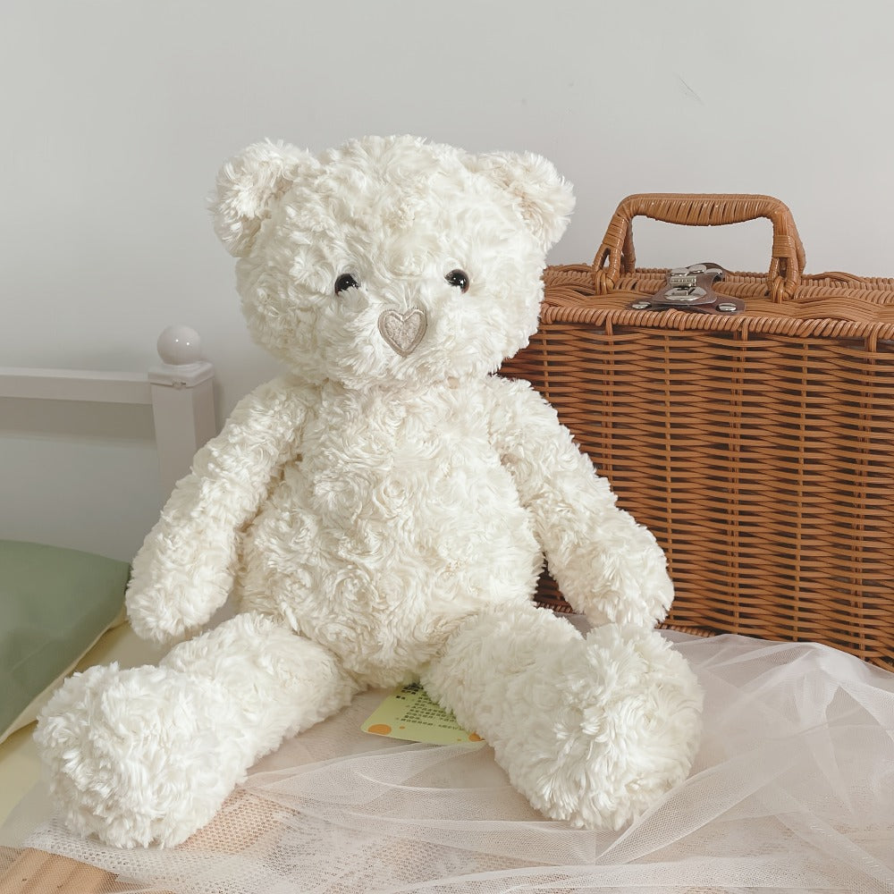 Stuffed Animal White Teddy Bear with Loving Heart Detail, Kawaii Theme and One Source Style