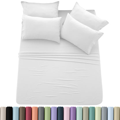 Sheet Set, Six-Piece Brushed Polyester Bedding with 16-Inch Fitted Pocket, Four Pillowcases and Twenty Colors