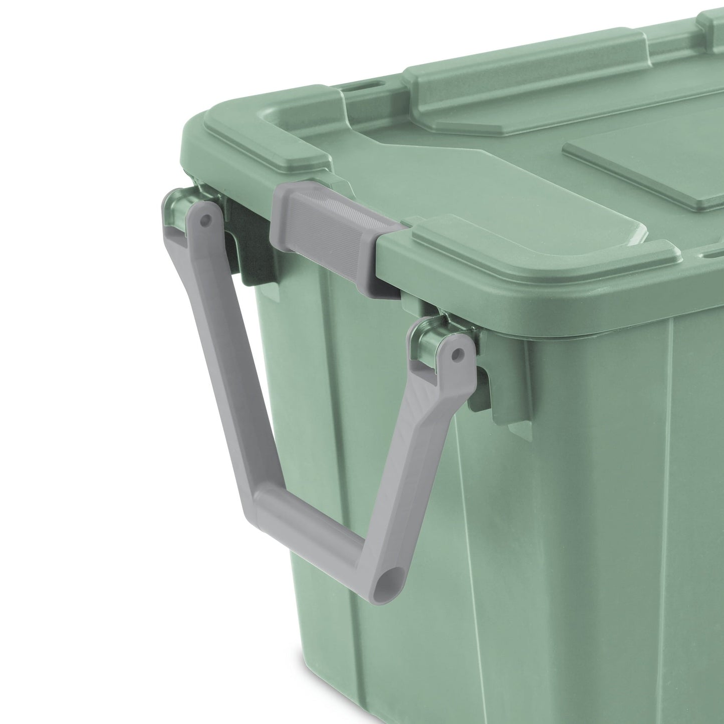Two-Pack 40-Gallon Green Storage Bins with Latch Lids, Pull Handles and Rear Wheels for Bulk Organization