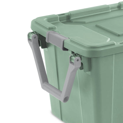 Two-Pack 40-Gallon Green Storage Bins with Latch Lids, Pull Handles and Rear Wheels for Bulk Organization