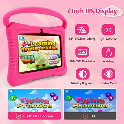 Veidoo 7 Inch Kids Tablet with Drop-Proof Silicone Cover – Eye Protection Screen, WiFi, 2GB RAM 16GB/32GB ROM, Dual Camera, Educational Games, Parental Control, Android Tablet Pink Blue Purple
