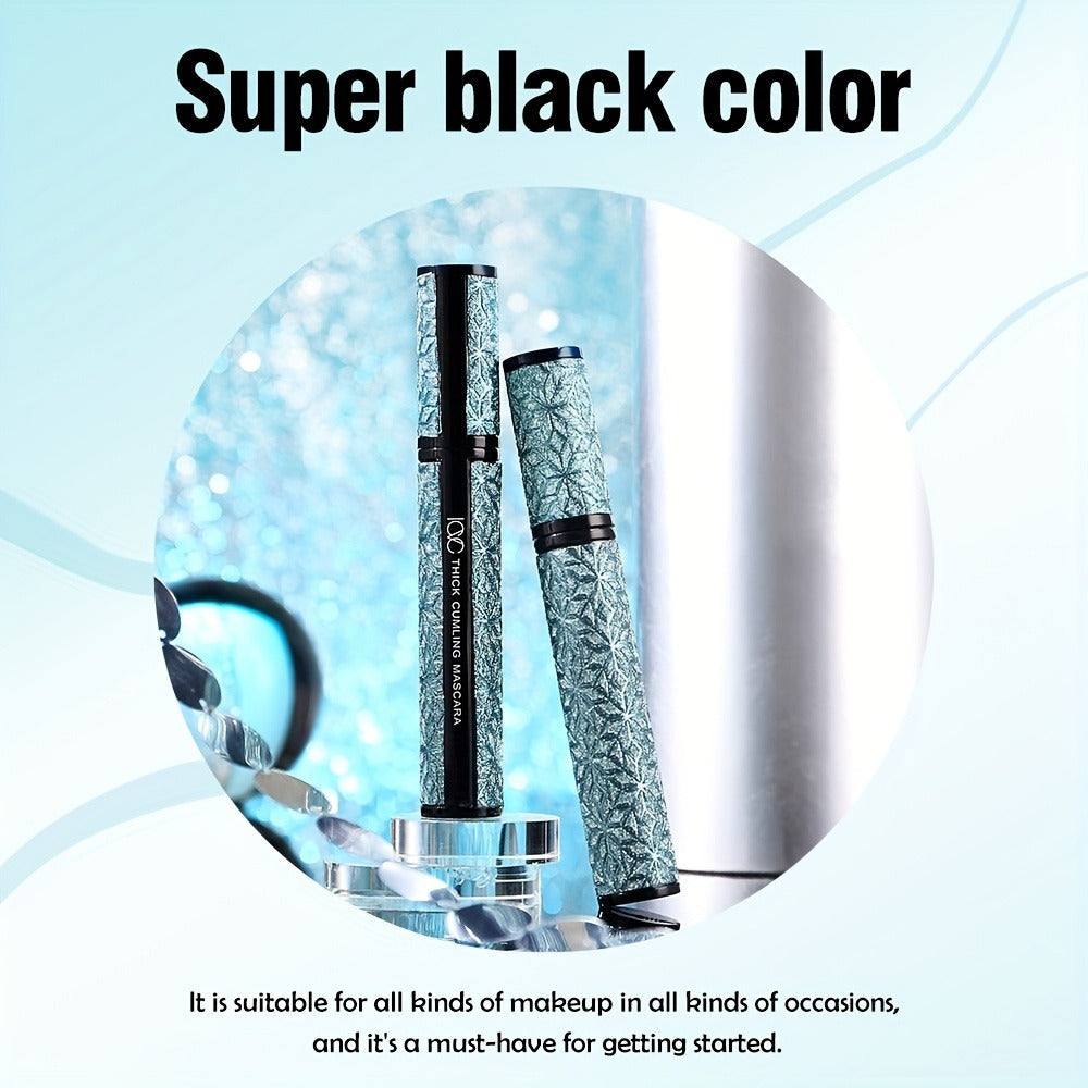 Black Mascara Three-Piece Set in Tall Silver Crystal-Pattern Tubes with Straight Black Bristle Wands